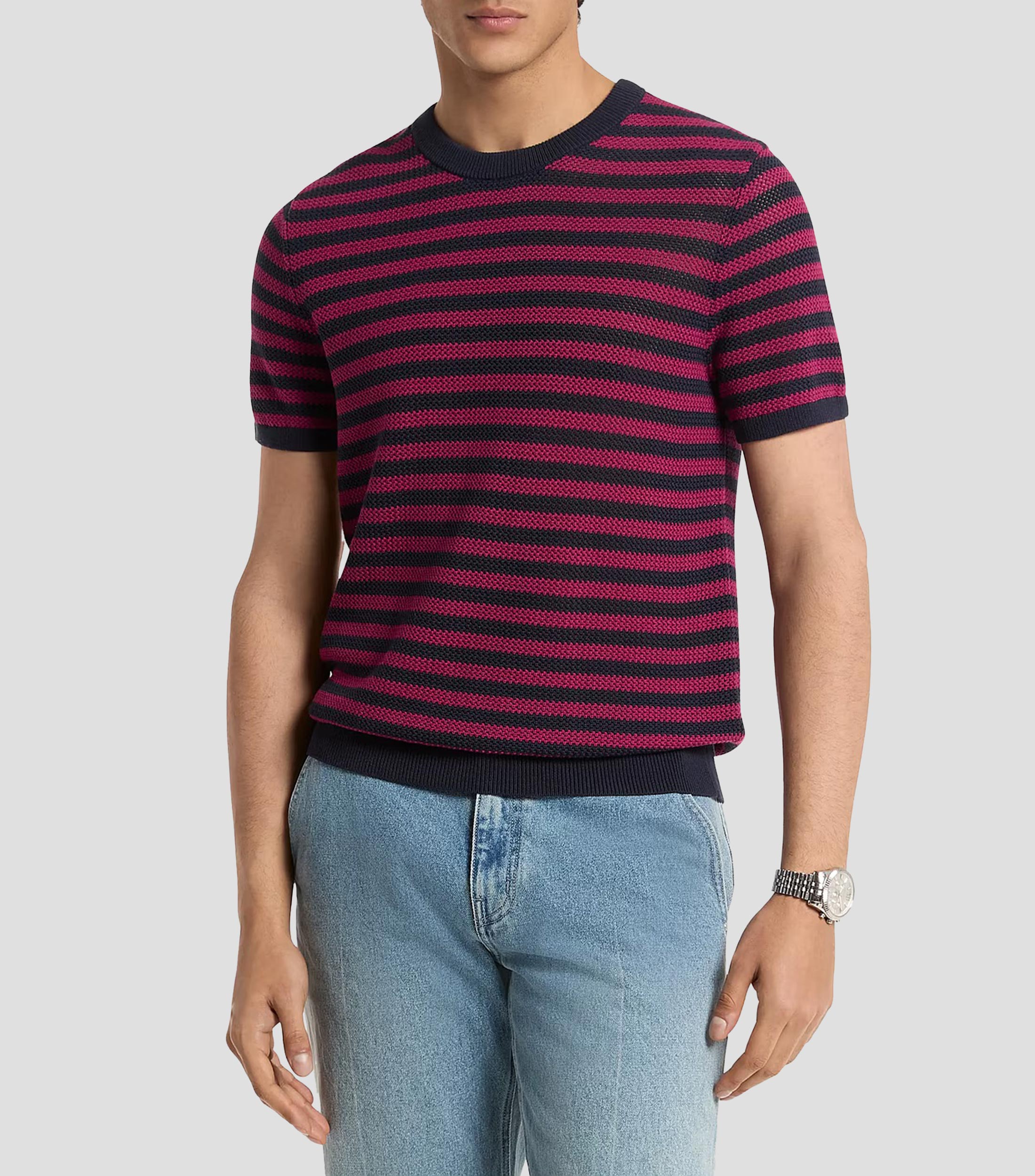 Playera cuello redondo manga corta con rayas Hombre